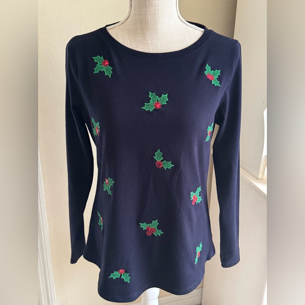 Talbots Navy Christmas Tee